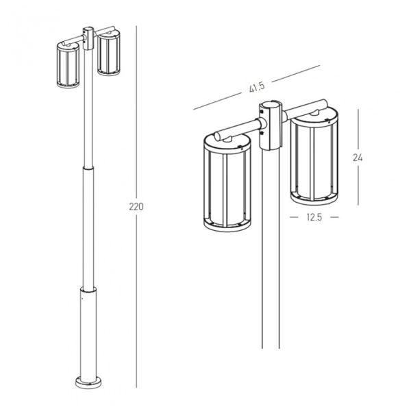 E339 PODNA SVETILJKA 2XE27 220V IP65 CRNA - ZAMBELIS