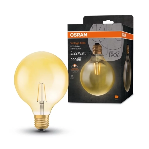 Led sijalica Vintage 1906 LED CL GLOBE 125 FIL GOLD 21 2:8W/824  E27 - OSRAM