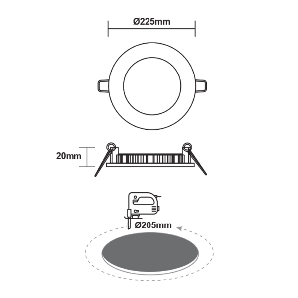 LED SLIM PANEL WHITE ROUND REC. 18W 4000K 1730Lm fi220 230V AC - ACA