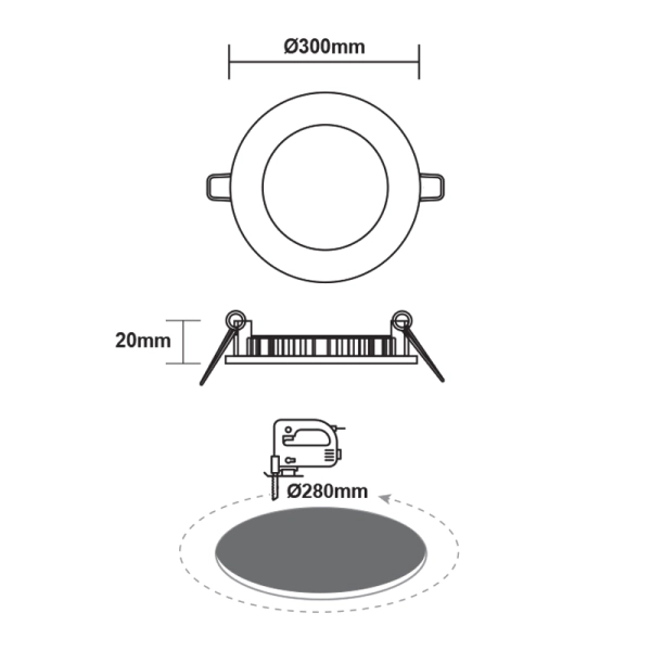 LED SLIM PANEL WHITE ROUND REC. 23W 3000K 2200Lm fi298 230V AC - ACA