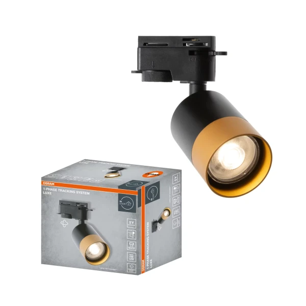 TRACK 1-PH SPOT LUXE SINSKA SVETILJKA GU10 CRNA SA ZLATNIM PRSTENOM - OSRAM
