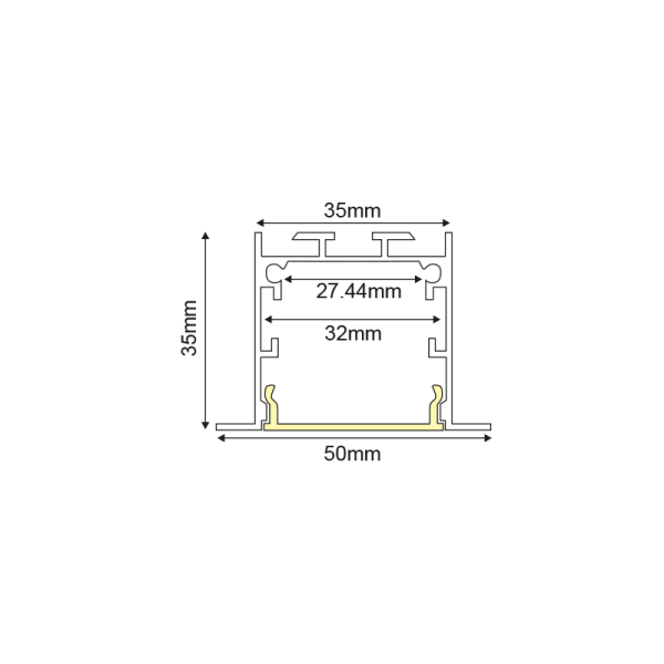 ALU PROFIL UGRADNI 50mmx35mm 3m/pcs SIVI - ACA